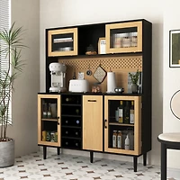 Streamdale Furniture 59" H Buffet Sideboard Cabinet with Storage Door & Power Outlet, Farmhouse Coffee Bar Cabinet with Wine Rack, Kitchen Pantry Livi