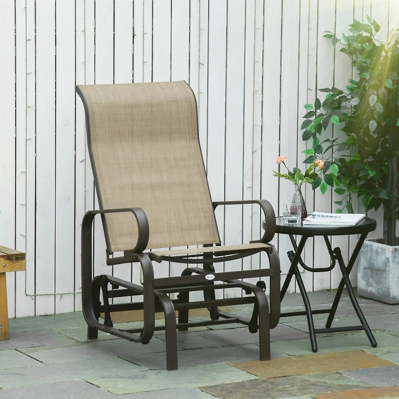 Outdoor Glider Chair, Gliders for Outside Patio with Smooth Rocking Mechanism and Lightweight Construction for Backyard, Tan