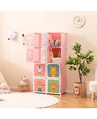 8-Cube Kids Wardrobe Baby Dresser Bedroom Armoire Clothes Hanging Closet with Doors