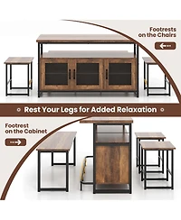 4 Pcs Kitchen Island Set with Bench and Storage Heavy-duty Metal Frame Shelves