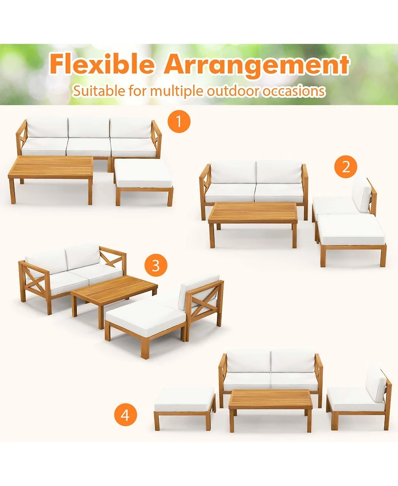Costway 5 Pcs Outdoor Conversation Furniture Set with 3 Chairs 1 Ottoman 1 Coffee Table