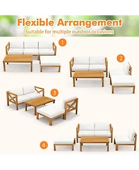 Costway 5 Pcs Outdoor Conversation Furniture Set with 3 Chairs 1 Ottoman 1 Coffee Table