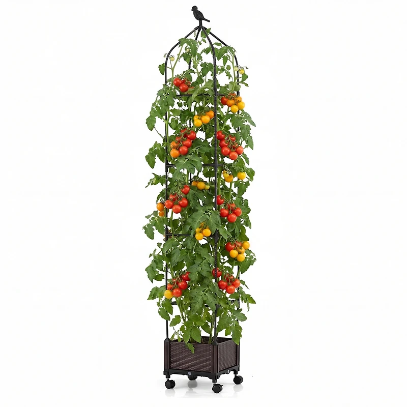 1 Pcs Raised Garden Bed Tomato Cage Planter Box with Pe-Coated Metal Trelli Wheels