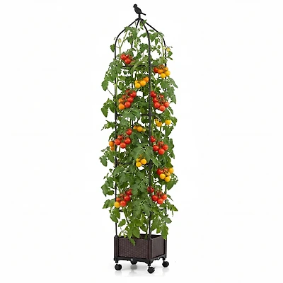 1 Pcs Raised Garden Bed Tomato Cage Planter Box with Pe-Coated Metal Trelli Wheels