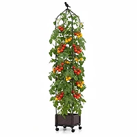 1 Pcs Raised Garden Bed Tomato Cage Planter Box with Pe-Coated Metal Trelli Wheels