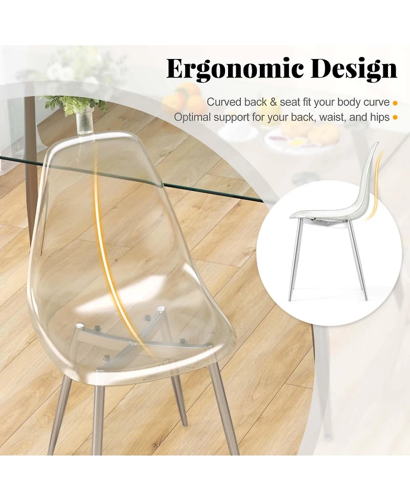 Dining Chair Set of 4 with Heavy-Duty Electroplated Metal Legs Curved Back Armless