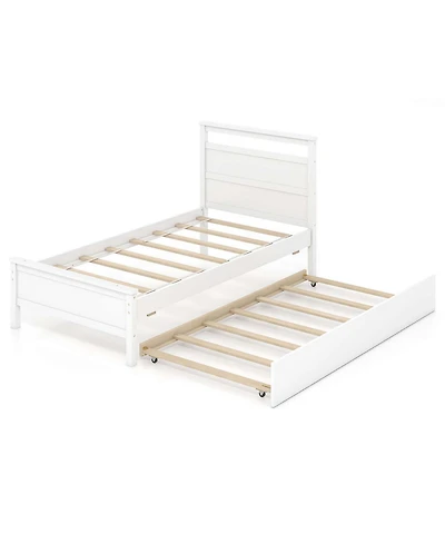 Twin Platform Bed with Trundle Pull-out Headboard & Footboard