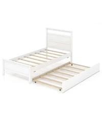Twin Platform Bed with Trundle Pull-out Headboard & Footboard
