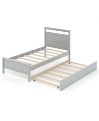 Twin Platform Bed with Trundle Pull-out Headboard & Footboard