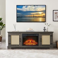 Streamdale Furniture Rattan Tv Stand with Fireplace