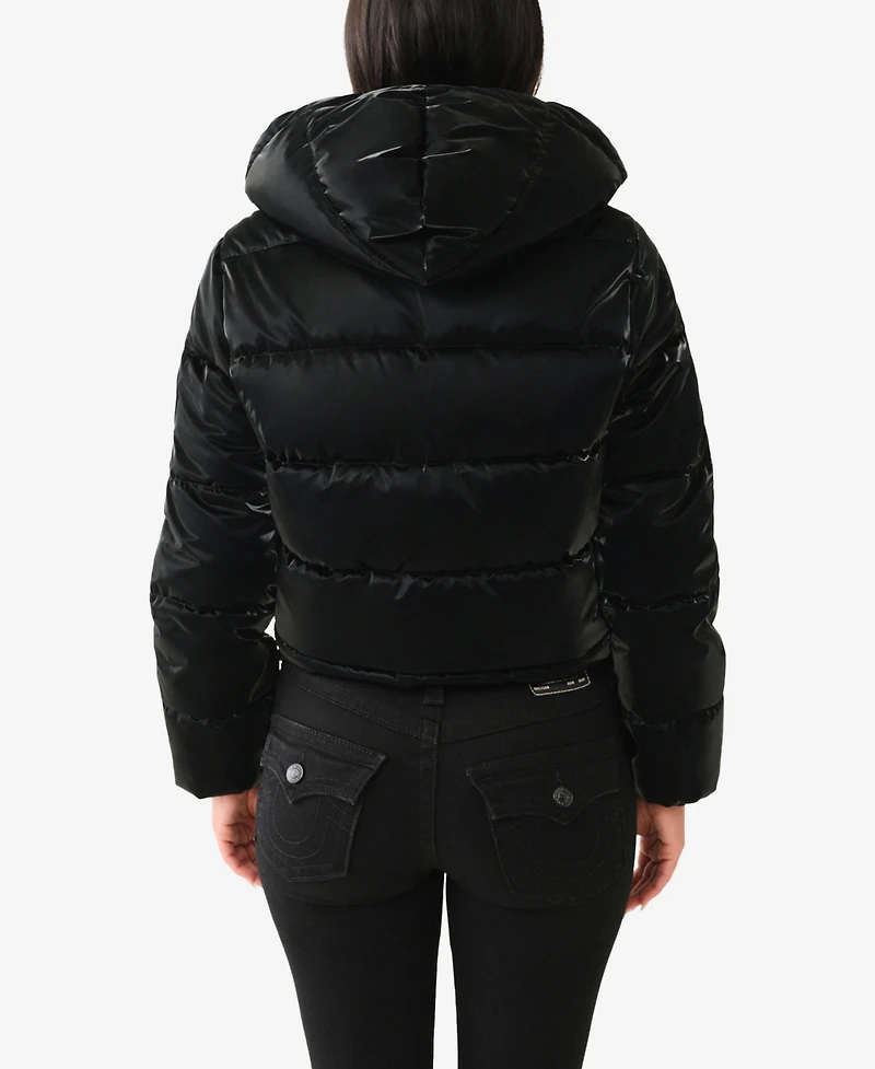 True Religion Women's Hooded Double Collar Puffer Jacket