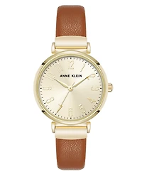 Anne Klein Women's Quartz Round Easy to Read Faux Leather and Gold-Tone Alloy Metal Watch