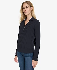 Nautica Jeans Women's Solid Button V Neck Polo Sweater
