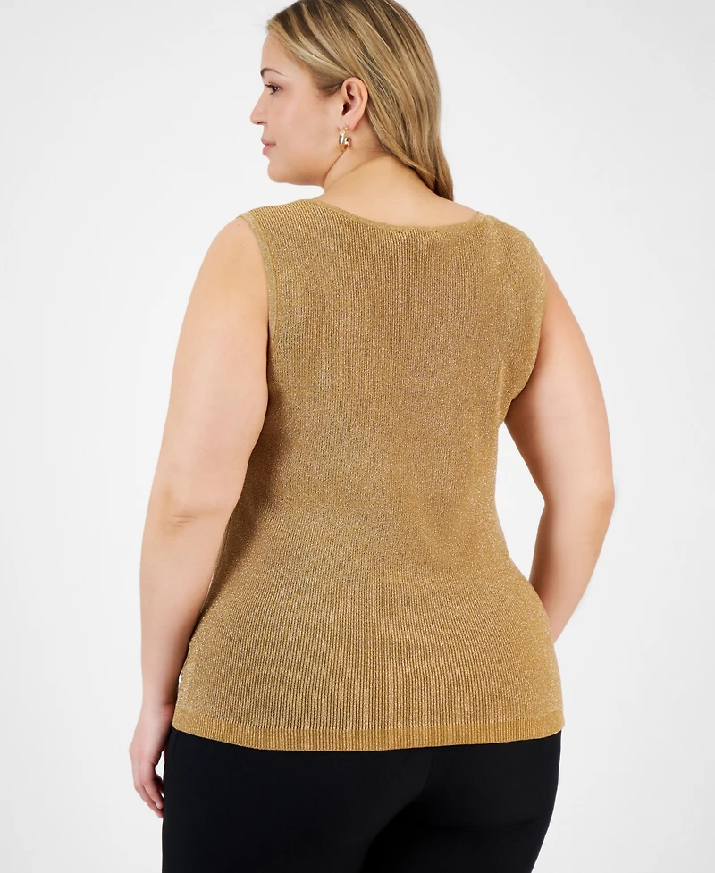 Tahari Asl Plus Metallic Rib-Knit Scoop-Neck Tank