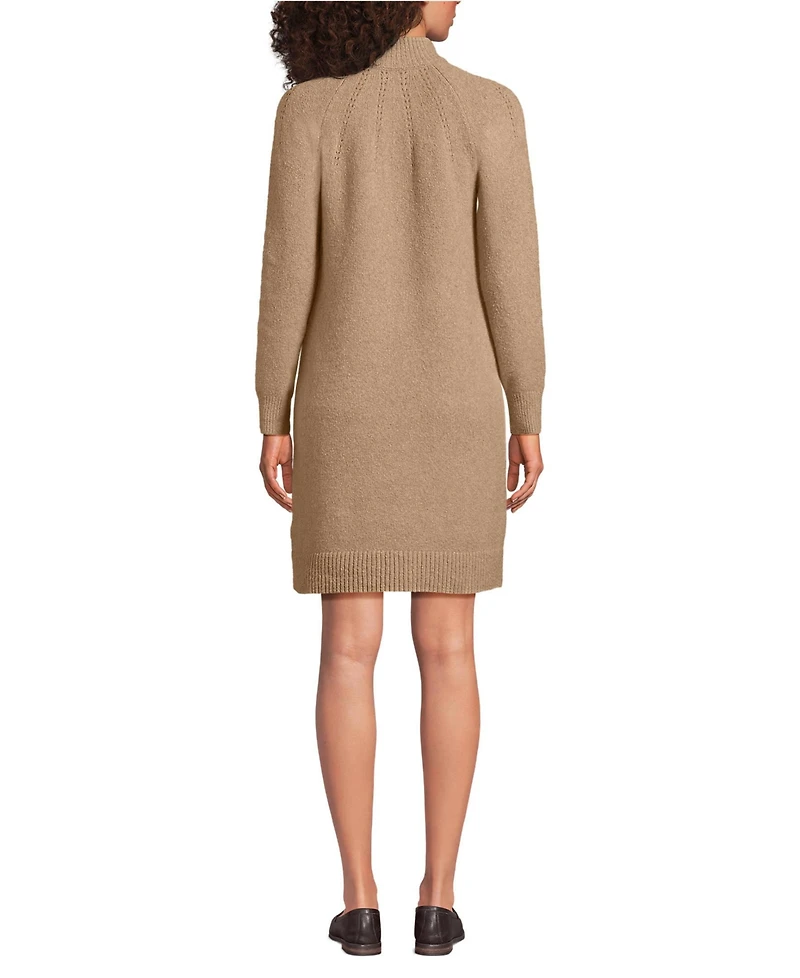 Lands' End Women's Boucle Long Sleeve Raglan Mock Neck Sweater Dress