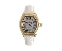 Peugeot Women's 36mm White Watch Barrel Shaped Tank Case Leather Strap