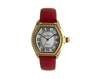 Peugeot Women's 36mm Red Watch Barrel Shaped Tank Case Leather Strap