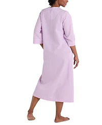 Miss Elaine Petite 3/4-Sleeve Zip-Front Seersucker Robe