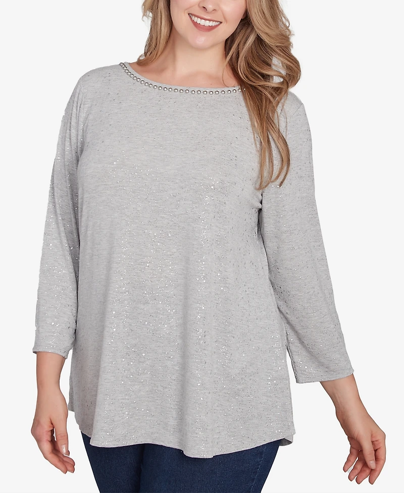 Ruby Rd. Plus Embellished Dew Drops Glitter Knit Top