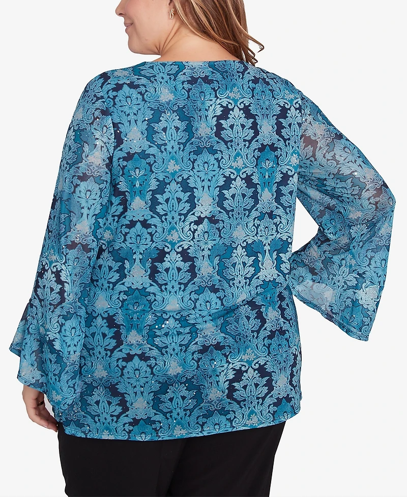 Ruby Rd. Plus Size Damask Mesh Top