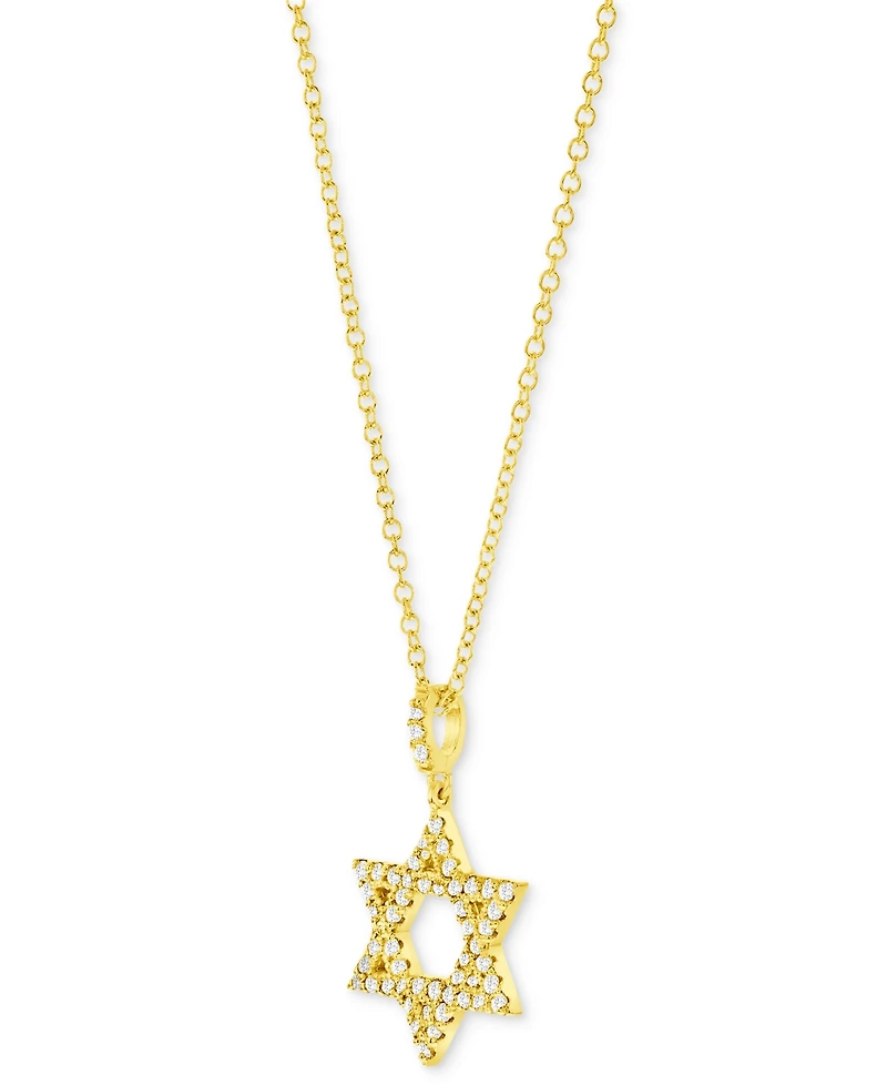 Diamond Star of David Pendant Necklace (1/4 ct. t.w.) in 14k White or Yellow Gold, 16" + 2" extender