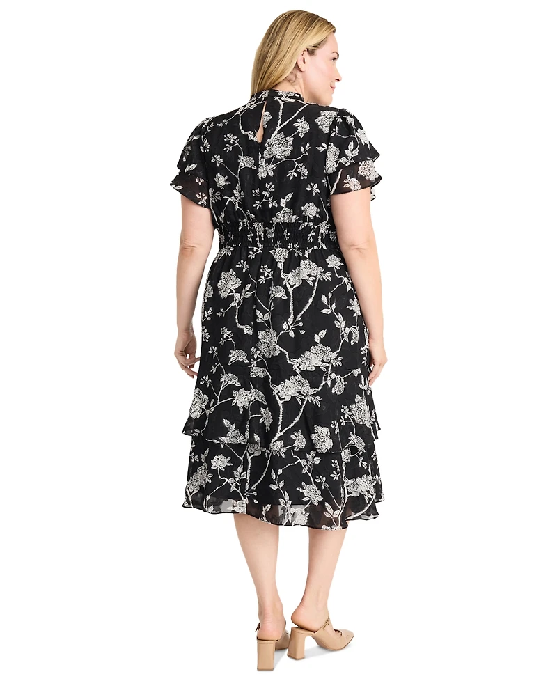Maggy London Plus Size Floral Organza Midi Dress