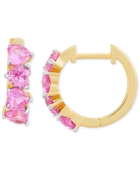 3-Pc. Set Lab Created Pink Sapphire (6 ct. t.w.) & Lab Created White Sapphire (1/2 ct. t.w.) Heart Stud & Small Hoop Earrings 14k Gold-Plated Sterling