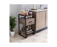 Nightstand Set of 2, Mid Century Modern End Table with 3-Tier Storage & Tempered Glass Top and Storage Drawer for Bedroom, Live Room