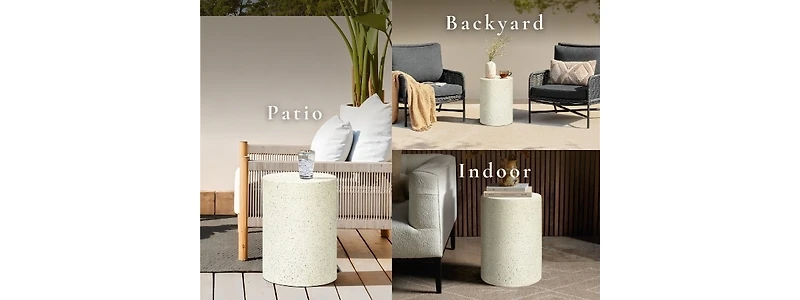 LuxenHome Outdoor Side Table, 18'' Cement Outdoor End Tables for Patio, Garden Accent Table, Modern Small Round Side Table