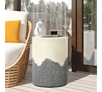 LuxenHome Gray and White Cement Round Outdoor Side Table