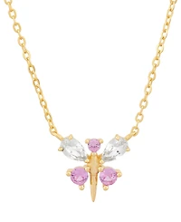 2-Pc. Set Lab Created Pink Sapphire (1/2 ct. t.w.) & Lab Created White Sapphire (1-1/20 ct. t.w.) Dragonfly Pendant Necklace & Matching Hoop Earrings
