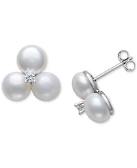Belle de Mer Cultured Freshwater Button Pearl (6-7mm) & Lab-Created Sapphire (1/20 ct. t.w.) Earrings in Sterling Silver