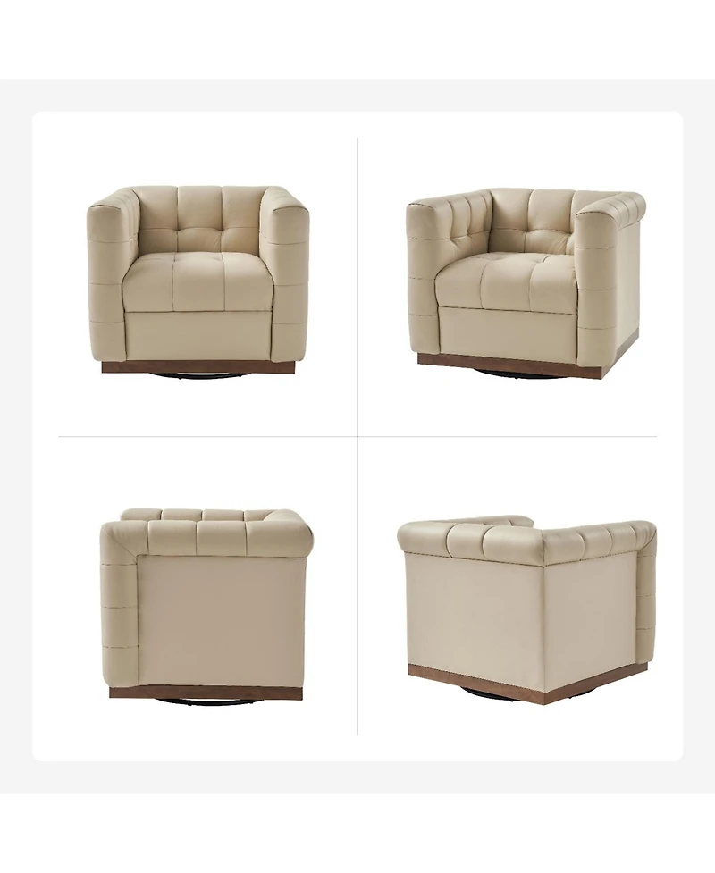 Gabriel Mid-Certury Modern Genuine Leather Swivel Club Chair with