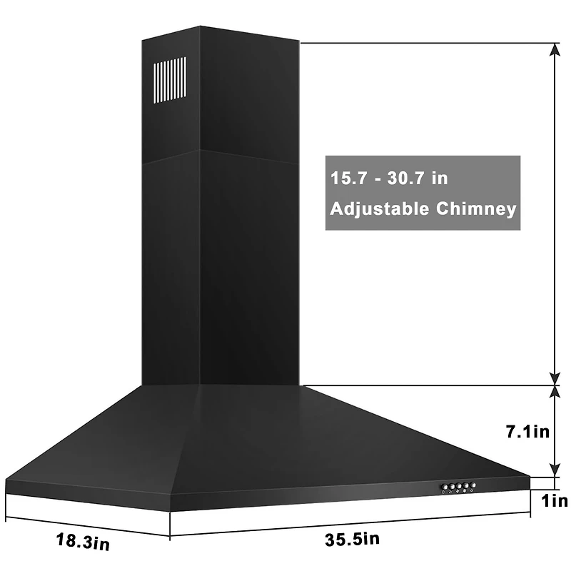 36-in 450-cfm Convertible Black Wall-Mounted Range Hood