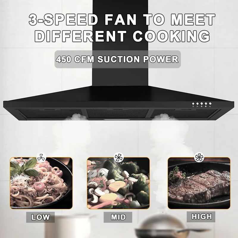 36-in 450-cfm Convertible Black Wall-Mounted Range Hood