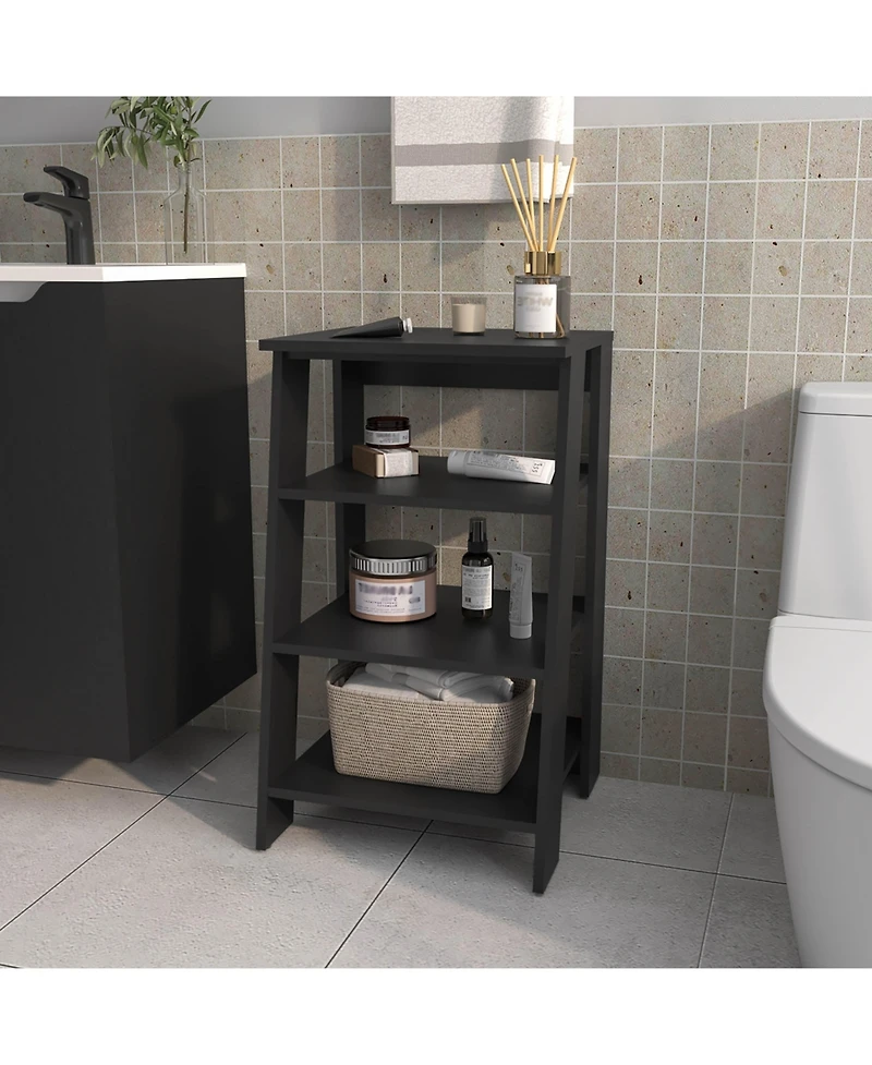 Fm Furniture McNeal Freestanding Bathroom Shelf With Open Storage, Black