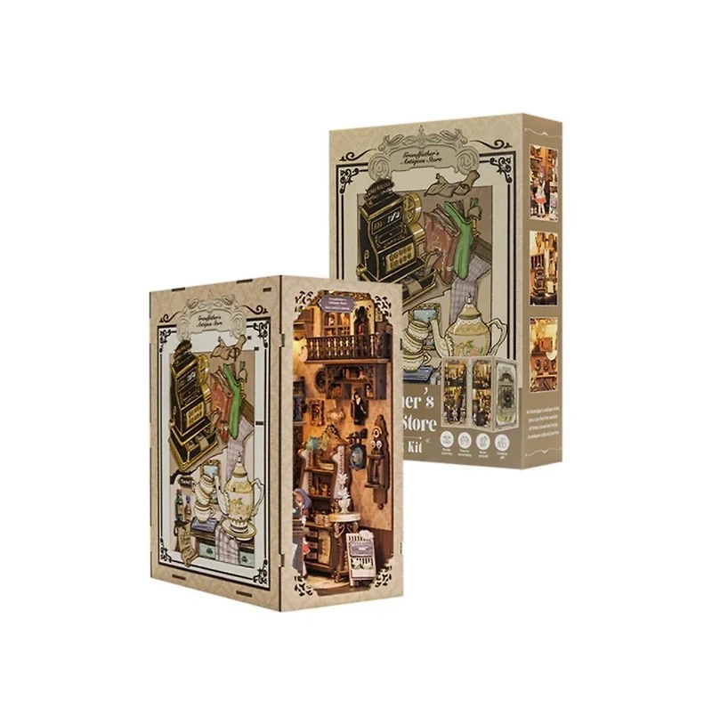 Cutebee Diy Book Nook Kit Diy Miniature House Dollhouse Kit Booknook Bookshelf Decor Alley Model with Led Light, Gifts (Grandfather s Antique Store