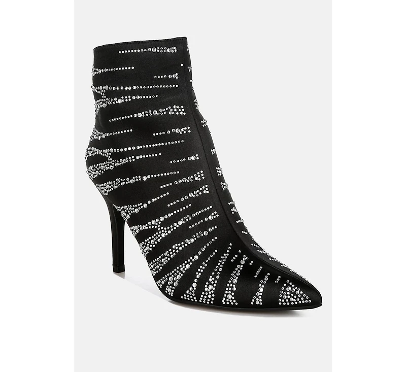 Toget Satin Rhinestone Ankle Party Boots Women