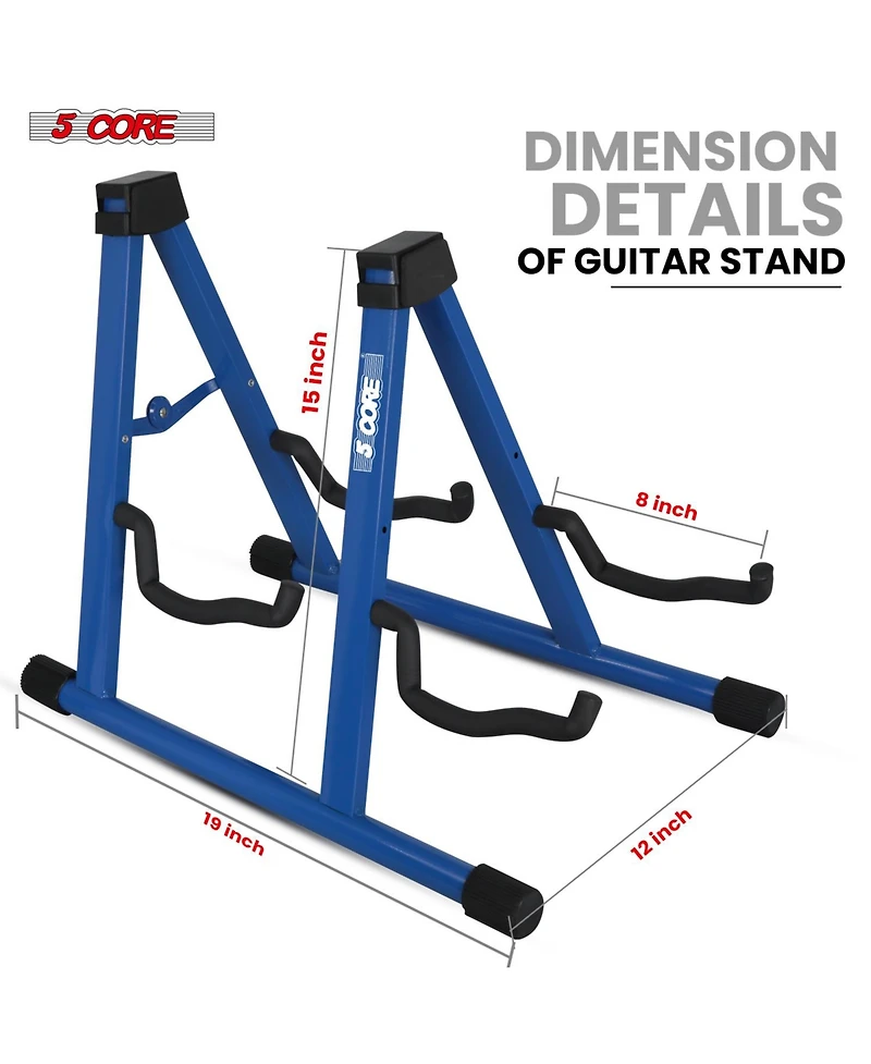 5 Core Double Guitar Stand Floor Adjustable A Frame Folding Acoustic Electric Guitars Holder Stands Gss 2N1 Blu