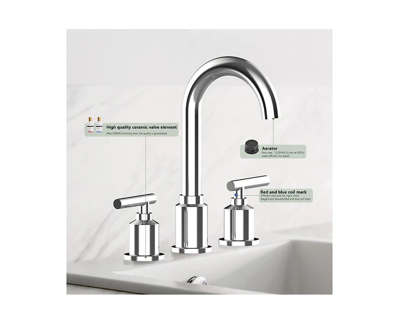 gaomon Bathroom Faucet, Bathroom Sink Faucet, 8 Inch Bathroom Faucet for Sink 3 Hole with Stainless Steel Pop-up Drain for Your Bathroom