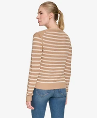 Nautica Jeans Women's Long Sleeves Pointelle Crew Neck Sweater