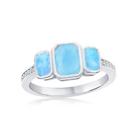 Caribbean Treasures Sterling Silver, Rectangle Larimar & Cz Ring