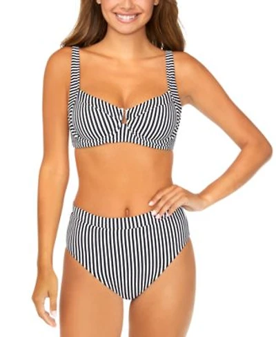Raisins Juniors Printed Cutout Detail Bikini Top High Waisted Striped Bottoms