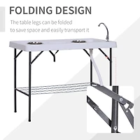 Folding Fish Cleaning Table with Sink, Portable Camping Table with Faucet Drainage Hose, Grid Rack and Fish Cleaning Kit for Picnic, Fishing, 50"