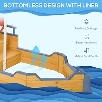 Wooden Kids Pirate Sandbox, Outdoor Sandboat with Bench Seats, Storage, Non-Woven Fabric Cloth for Backyard, Lawn