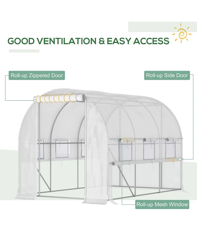 10' x 7' x 7' Walk-in Tunnel Greenhouse, Outdoor Green House with Anti-Tear Pe Cover, Zipper Doors and Mesh Windows, White