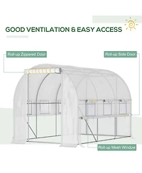 10' x 7' x 7' Walk-in Tunnel Greenhouse, Outdoor Green House with Anti-Tear Pe Cover, Zipper Doors and Mesh Windows, White