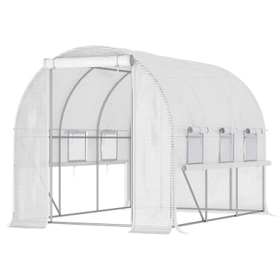 10' x 7' x 7' Walk-in Tunnel Greenhouse, Outdoor Green House with Anti-Tear Pe Cover, Zipper Doors and Mesh Windows, White