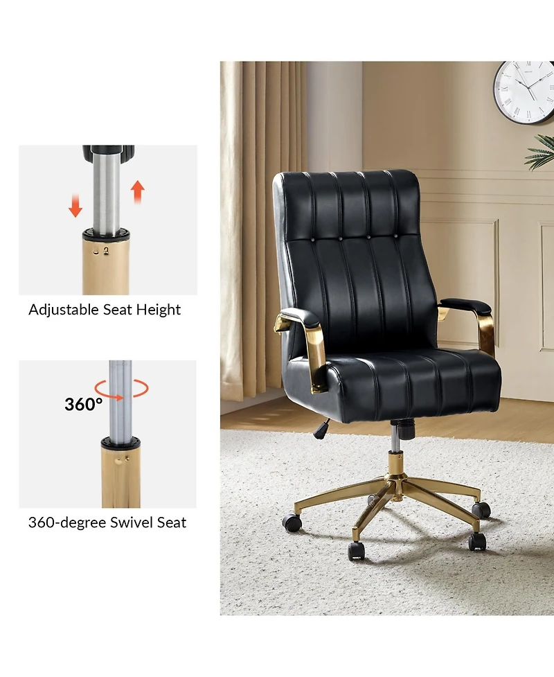 Hulala Home Uwe Modern Leather Ergonomic Executive Office Chair with Sgs International Certified Stainless Steel Gas Spring