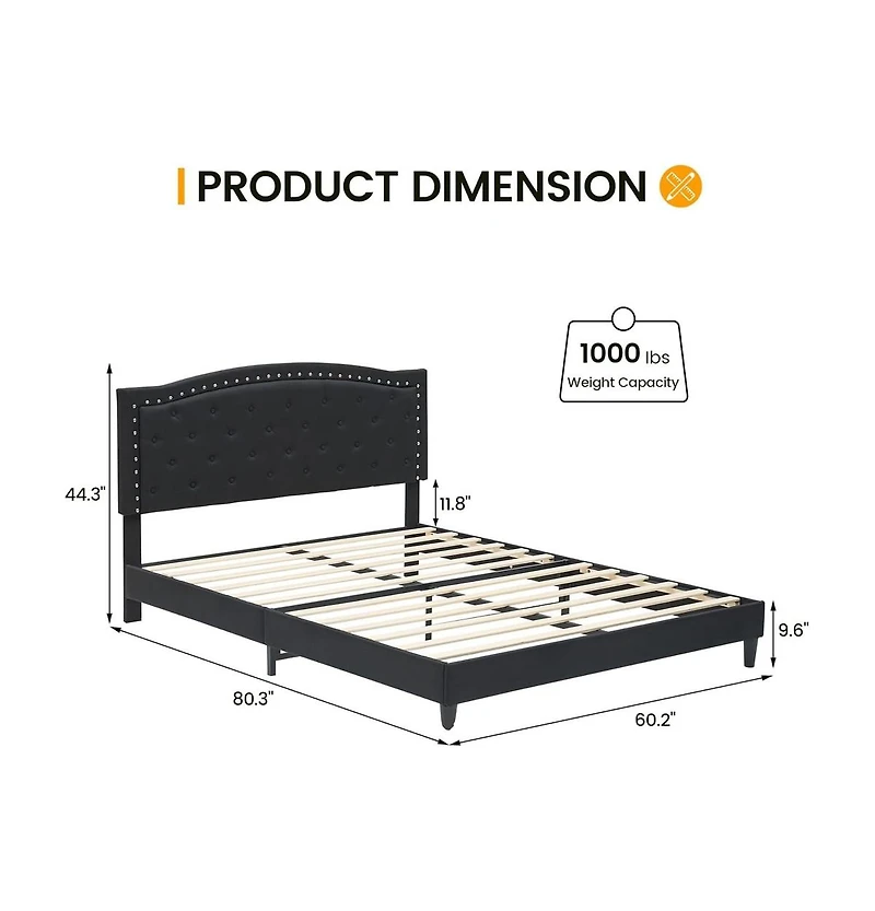 gaomon Queen Size Bed Frame with Button Tufted Headboard, Mattress Foundation, Easy Assembly